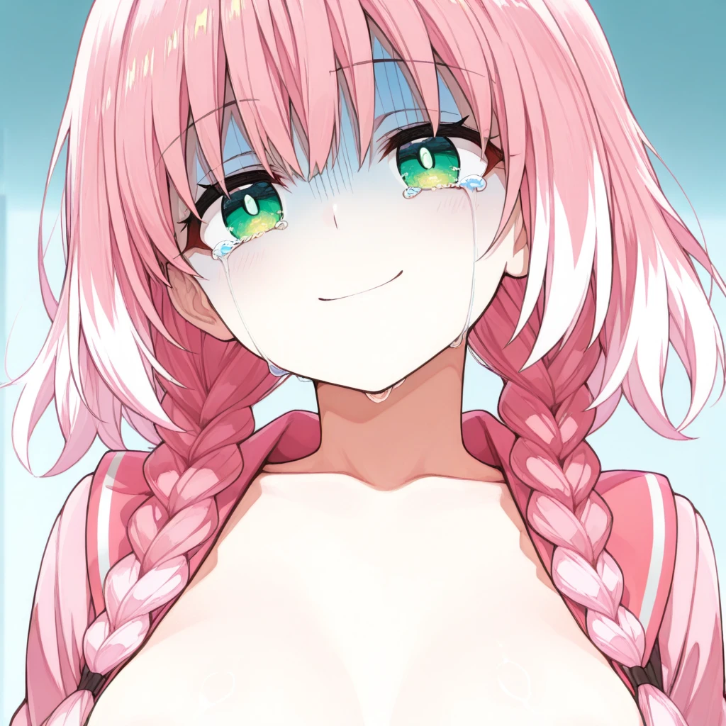 teto kasane, ahoge, pink eyes, Twin drill hair, pink hair, , empty eyes , large breasts, nipple, Running, , Heavy snowfall area　frozen wet crying mountain Alone, crying, Naked, solo, 1girl, 