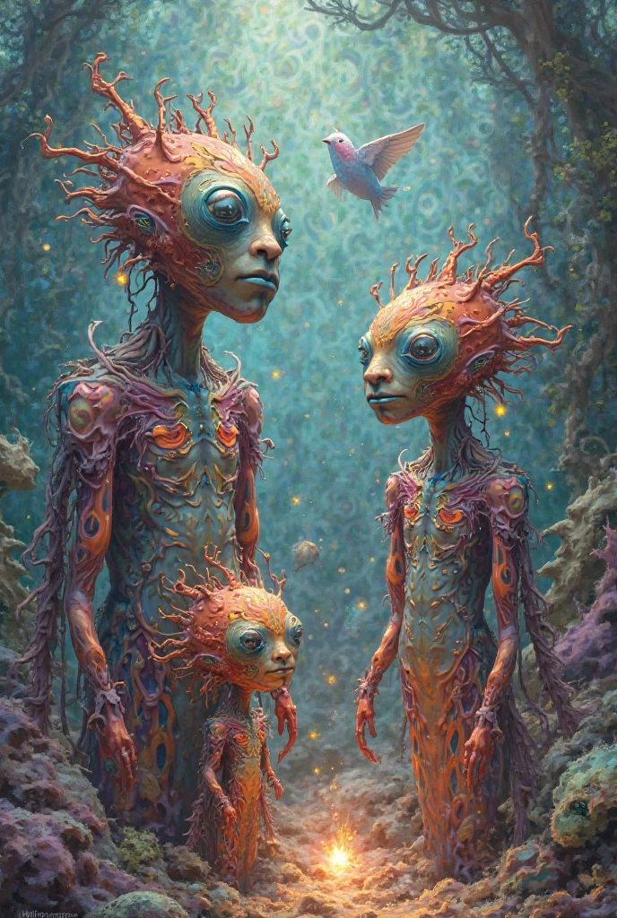 Mythical creatures, author:Zdzislaw Beksiński and Vincent Van Gogh,romantic, Surrealism ,Smiling Baby