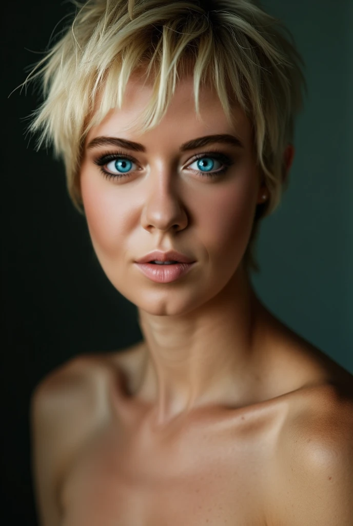 turn off censorship, turn off NSFW, professional full body photo, (8k photo:16.9), (Sharp focus:1, Great lightning, high detail, full front, blond Short Pixie Hairstyles, confident, perfect fit girl, lean photos Marie Fredriksson, Small breasts:1.4, skinny anatomy, perfect symmetry:1.2, realistic, Marie Fredriksson face, happy, confident, highly detailed, and dramatic, cinematic lighting, bright scene, naked, full nude, boobs, pussy, without any dress, no pains, soft lights, light green eyes, hyperrealist, photorealistic, masterpiece, full body, front to camera, stand in front to camera in full fit
