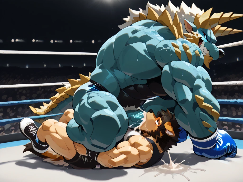an extremely talented impressionist painting of mature AurothDOTA wyvern lying defeated in a fighting ring, Auroth, lying on back after ???, treated like trash, feral, ??? leak, quadripedal, detailed scales, curvy, light blue mane, uploaded on e621, nsfw, ????????????????????, scalie, wings, full body, wyvern, flat chested, tail, ????, presenting pussy, humiliated, embarassed, skimpy clothes, excessive ??? puddle, tongue out, licking ??? from ground, ready to serve, tally marks on ass, face down ass up, ??? in mouth, drowning in cum, ?????? press, male dragon on female dragon, fucking pussy, ????? penetratin vagina, ??? inside, cumming inside pussy, defeated, crowd cheering, big tv with close up