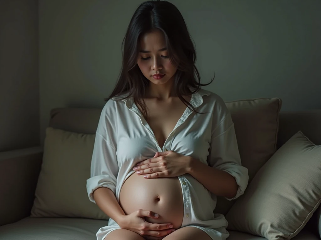 middle aged,Asian,woman,suit,short hair,pregnant,Smile,Using laptop