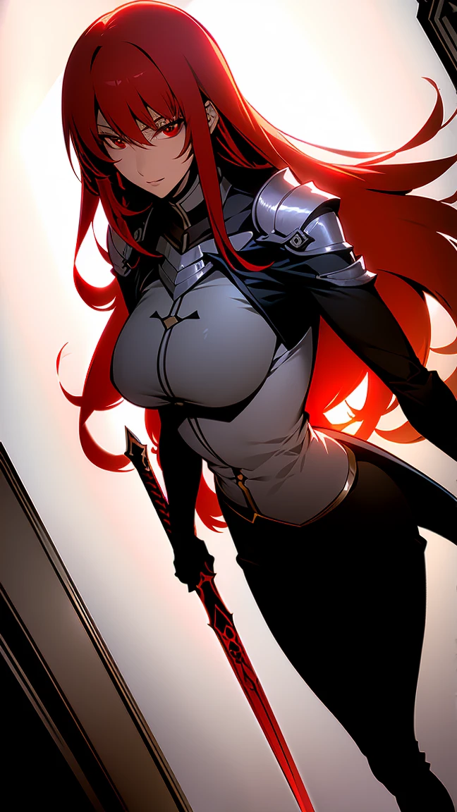 a woman with red hair and black clothes posing in front of a red background, female rouge assassin, badass anime 8 k, demon slayer rui fanart, female redhead templar, katarina from league of legends, armor girl, demon anime girl, epic anime style, female protagonist 👀 :8, thicc, seductive anime girl, black and red, wearing techwear and armor