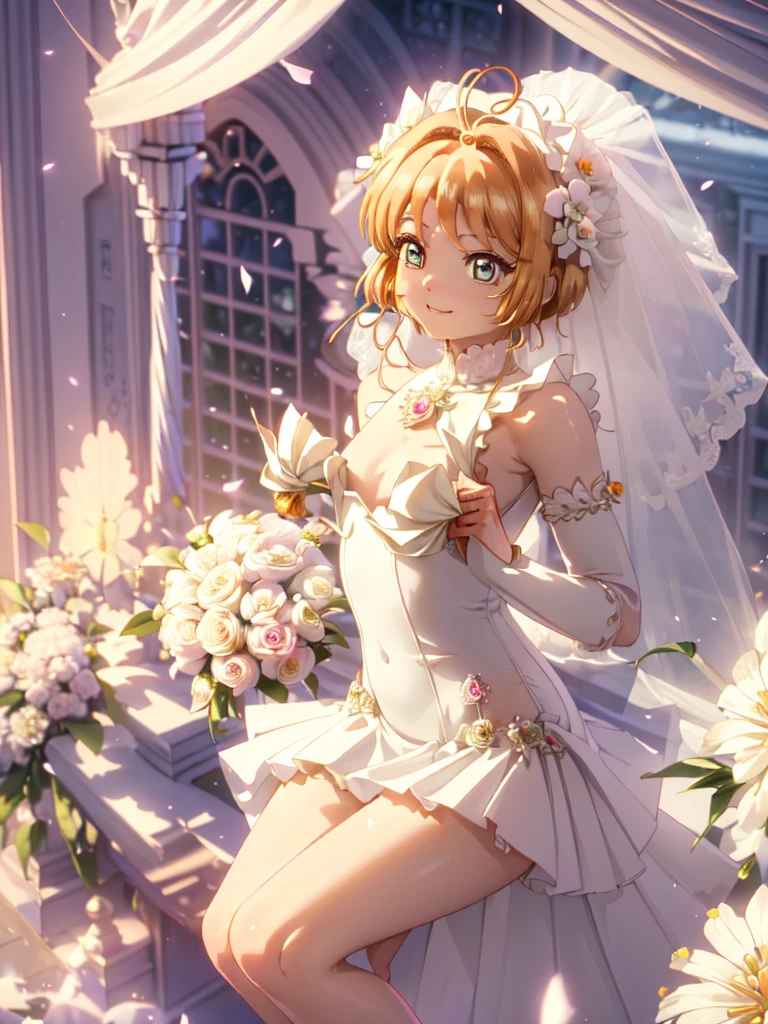 A girl, Wearing a wedding dress, White Wedding Dress, whole body, Slim, Long legs
