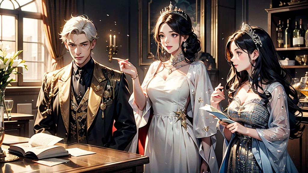A group of wealthy people from all over the world Attend an auction., , masterpiece, official art, 8K, best quality, Very detailed, Exquisite facial features, perfect face, shiny skin, , 1 A group of rich people:1.2, Attend, auction:1.2.