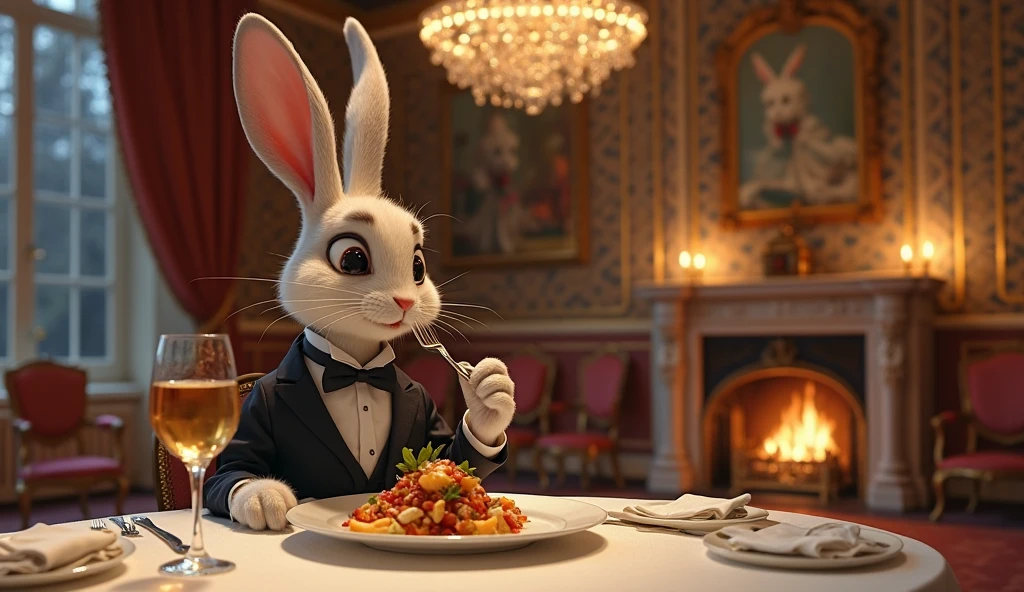 judyhopps, purple eyes, rabbit, rabbit ears, rabbit girl, (((black skirt suit))), (((tuxedo))), (((three-piece suit))), (((dress shirt))), (((black bowtie))), (((black blazer))), (((dinner jacket))), ((waistcoat)), double-breasted waistcoat, (((satin bodycon miniskirt))), pocket square, cufflinks, makeup, eyeshadow, mascara, eyeliner, sultry, blowjob, fellatio, deepthroat, facefuck, oral sex, high heels, cum on face, male tiger, size difference, short, squatting