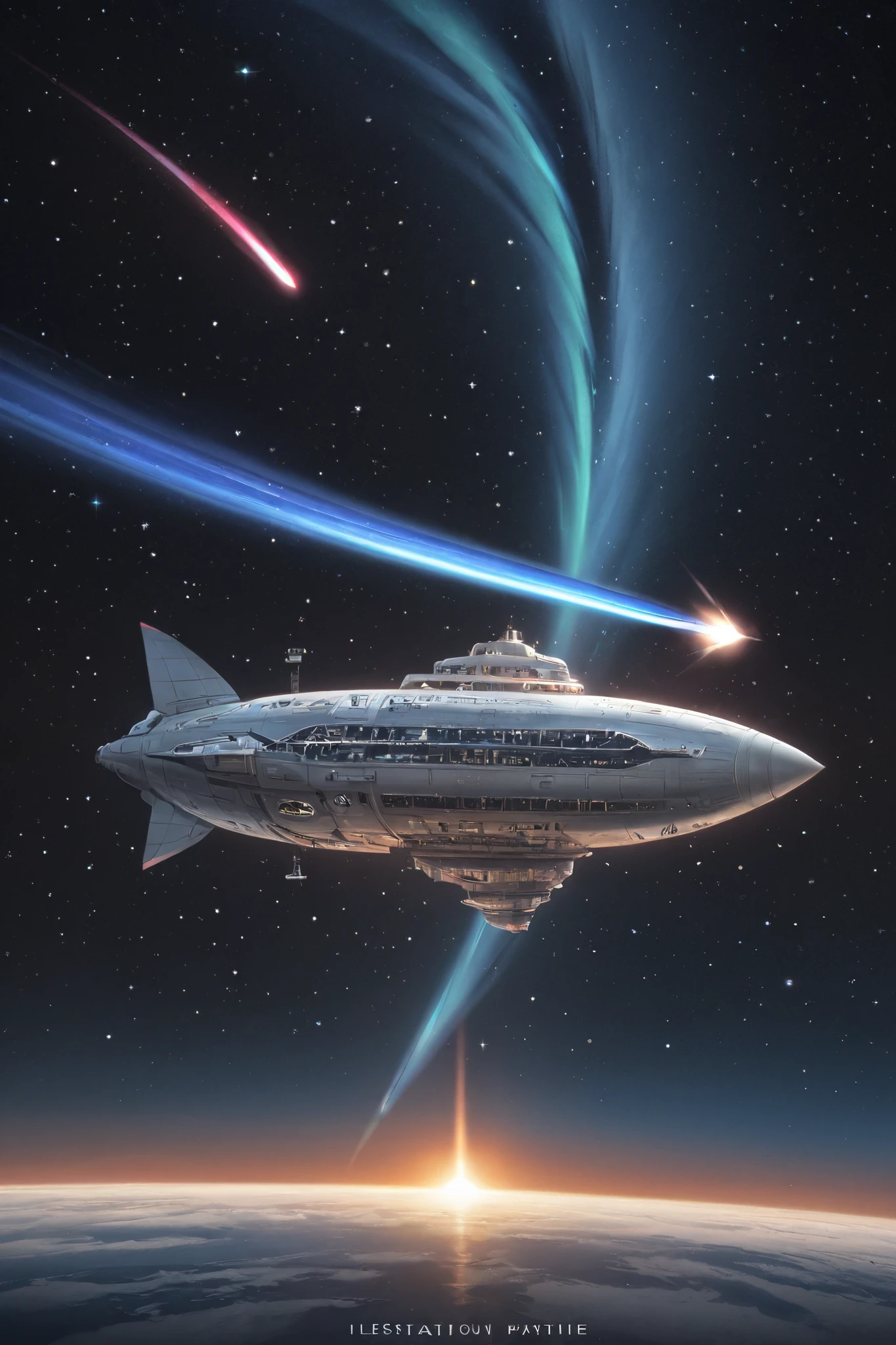 Space ship, captain future, comet, extremely fine and beautiful design, illustration, masterpiece,best quality, high resolution, 8k,