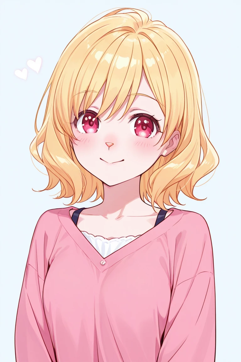 Sweet girl with blond hair and pink thin nose nose