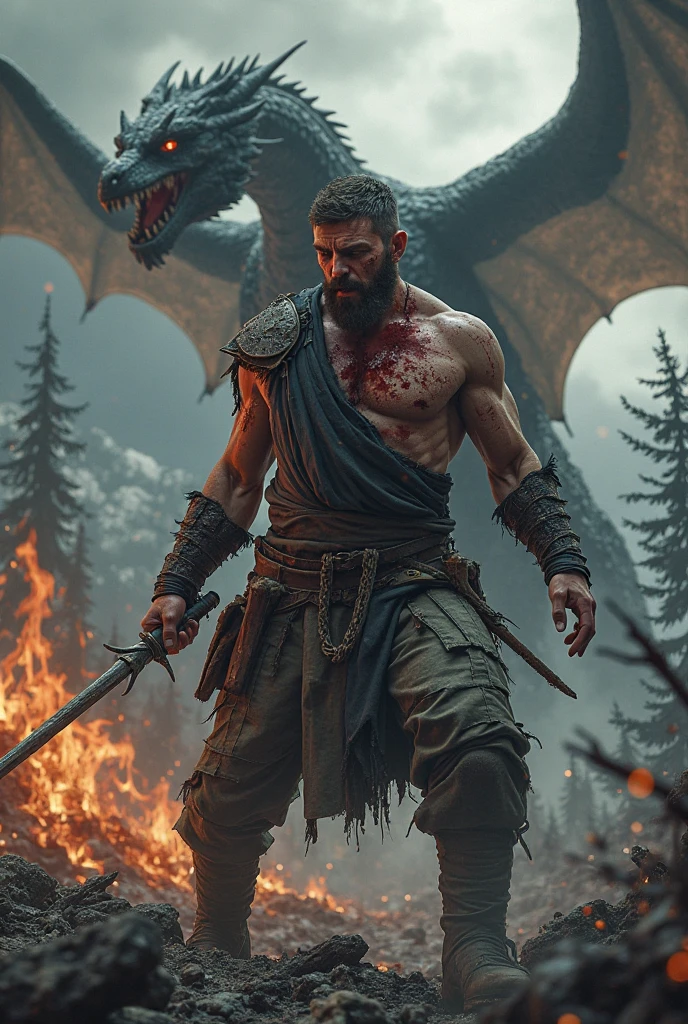 Make a warrior injured after a fight against a dragon