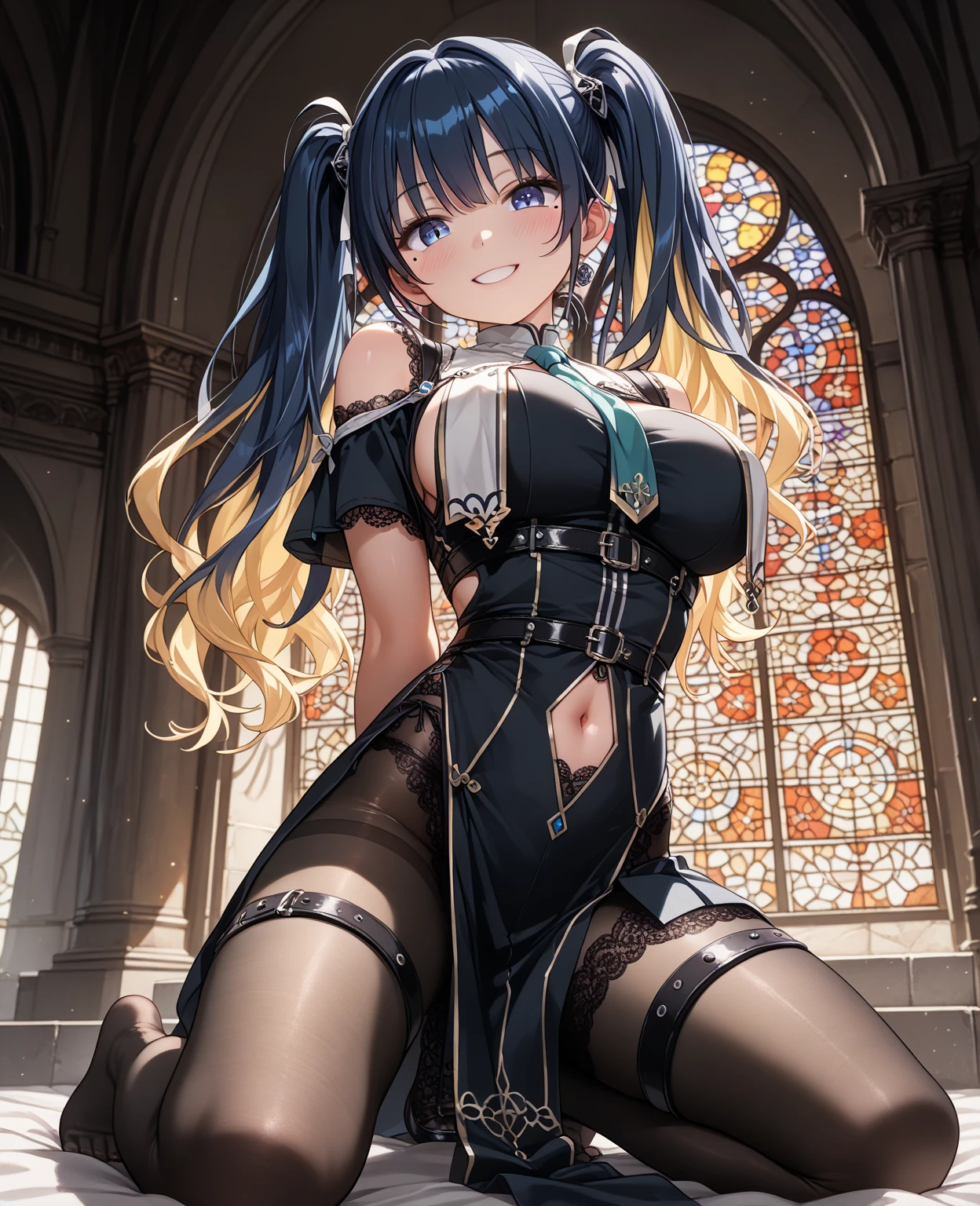 Anime Moe Art Style,Highest quality,High resolution,Anatomically correct,One Girl,Mid-teens,A girl with light blue hair in a ponytail,Super detailed,Fantasy World,Sister,Monastic Clothes,Big Breasts,Shiny skin,Beautiful Skin,A rich expression,church,Clasping hands,Kneeling and Praying,Eyes drawn in detail,Gold Rosary,8K