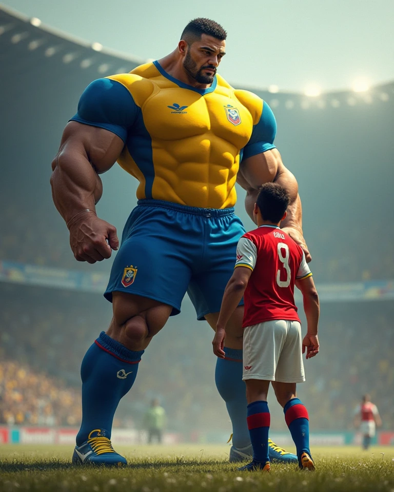 Football game with a 3 meter man in goal