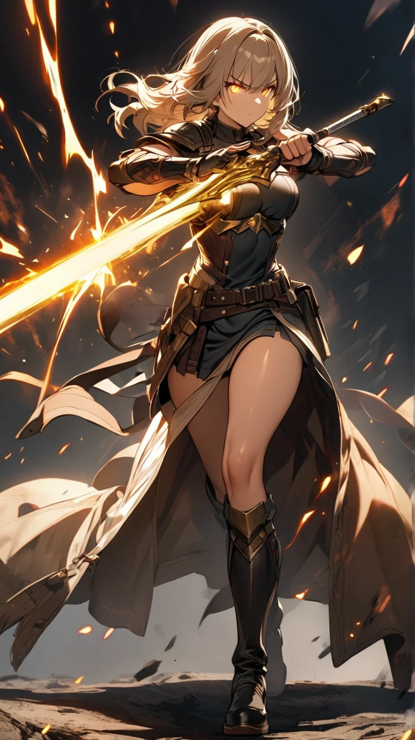 (masterpiece, 4K ,Super detailed:1.2), (anime:1), (Perfect quality), The whole body is shown, View Viewer, Holding a sword, ponytail, Cold expression, Muscular and ultra violent women, Powerfully々And, epic female swordsman, RPG concept art character, Armor dress
