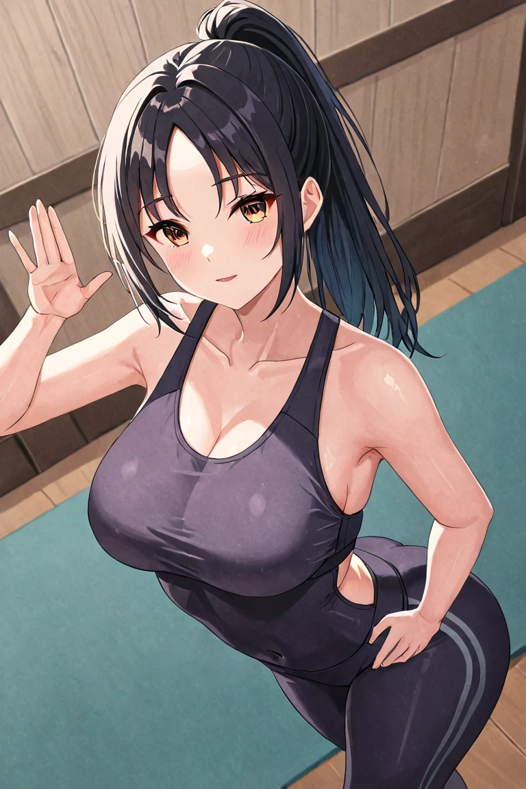 Masterpiece, Best quality, Beautiful girl, Beautiful face, Twin tails, Training, Muscles, Sweat, Big breasts, Cleavage, Sexy,
