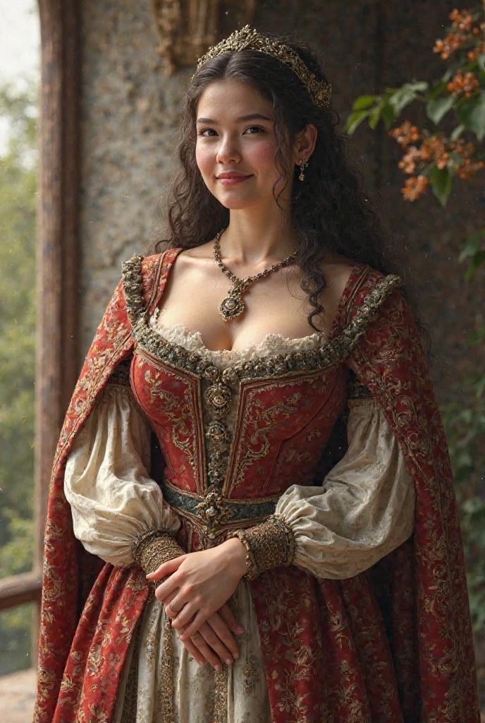 highest quality, masterpiece, 8k、attention to detail, realistic, 1 girl、big breasts、 beautiful hands, sexy, whole body, Blissful smile、red shiny close-fitting dress、cleavage:2.8