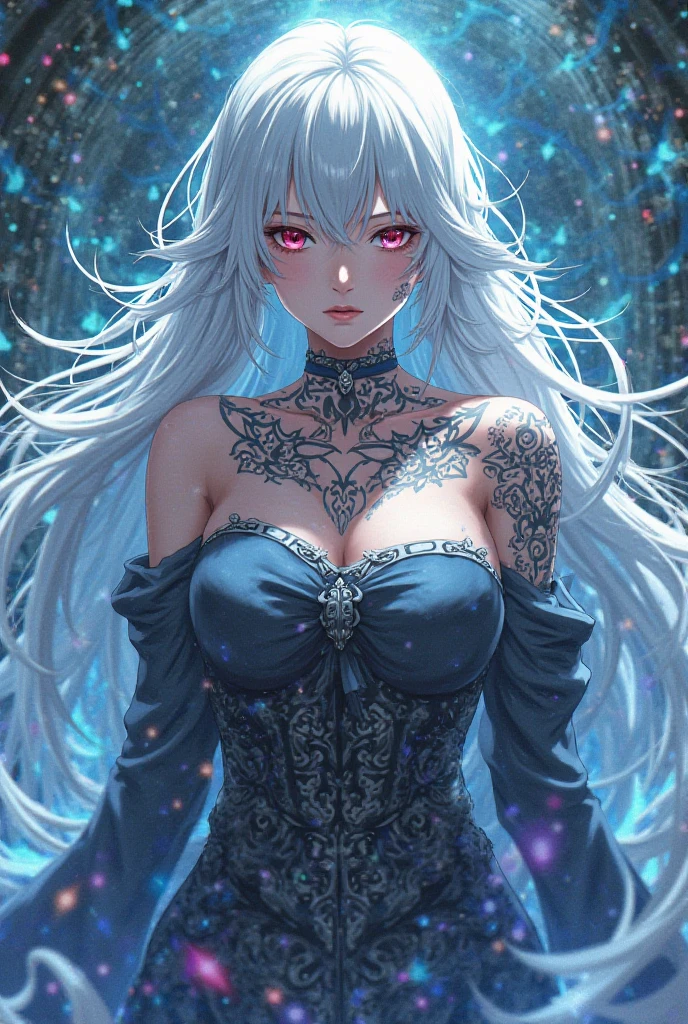 Illustrator, anime , Realistic ,sketch , 1 person, model, Age 25, lip, Sexy and revealing black and silver sheer priest dress(Holy sword), order, Blue gradient background, Neon Hair, Big Breasts, Her cleavage is visible, look back, Upper Body, Sexy look, Texture Trim, Russia, (masterpiece,Highest quality)