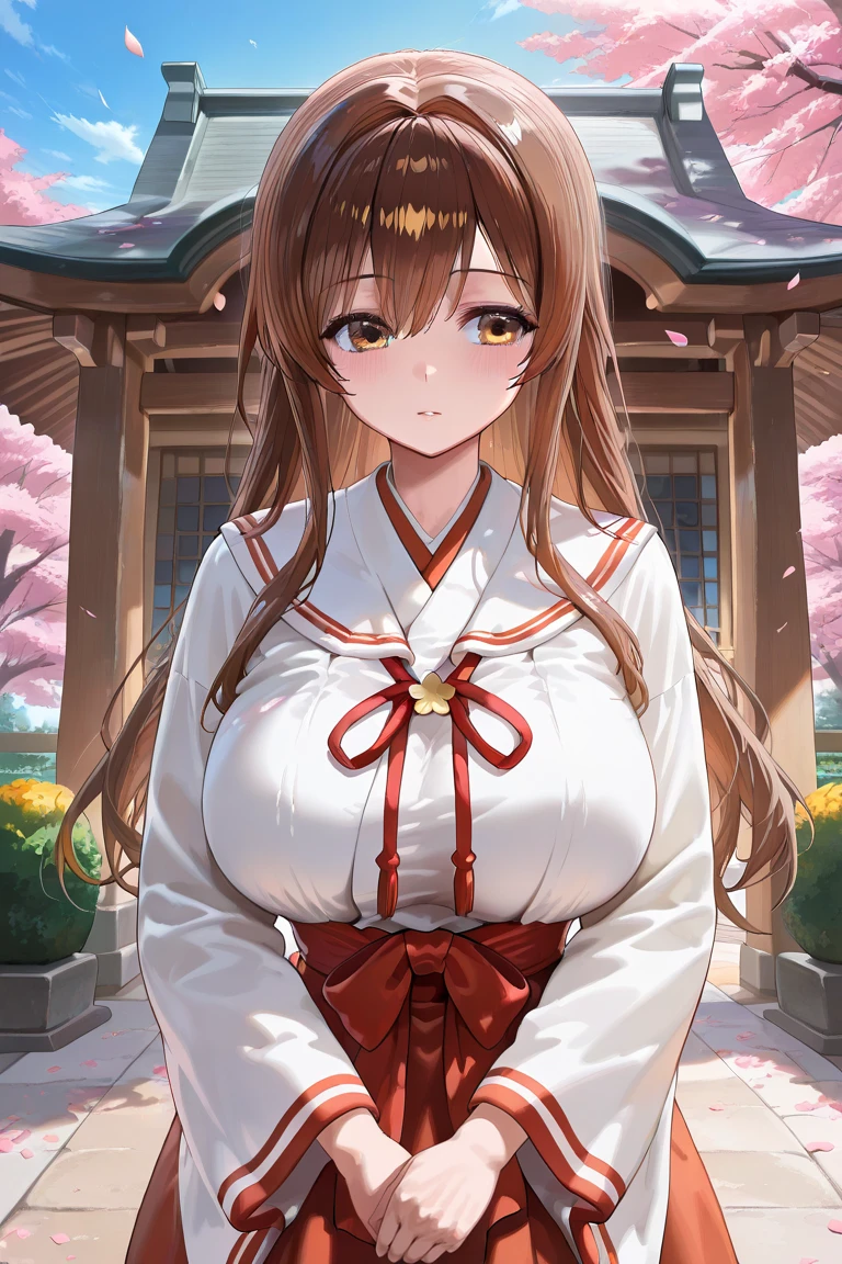 BREAK Perfect Anatomy、(High resolution:1.2)、Incredible illustrations、(Cute illustrations:1.2)、(nfsw)
(cinematic angle,solo focus,) (Beautiful background(Shrine grounds),
1girl(brown hair,twin tails, tanned skin: 1.3) 1girl((a girl,slender 1.7meters, 45kg, (Shrine maiden costume (white coat, scarlet hakama, tabi)(see through,bondage,oversized clothes), lingerie), (netorare,intercourse with a man,1bpy,grabbing another’s breast)