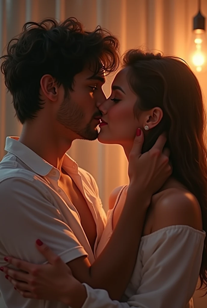 close up of the mouth of a white woman in a red cape, with black hair who is seductively putting her tongue in the mouth of a sexy white man with black hair and muscular. black and gray gradient, hazy, realistic, 8k resolution, Unreal Engine, cinemati. close up only on the mouths