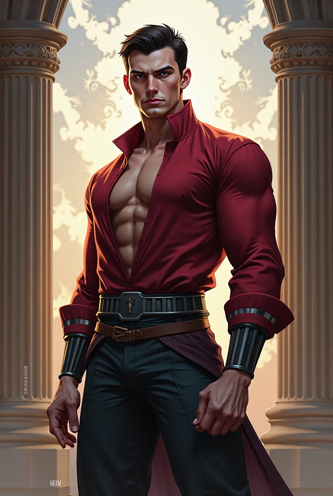 A young man with short gray hair, completely white skin, pale skin, resolute eyes, handsome face, serious expression, a metal collar around his neck, his upper body is bare, a slender yet muscular build, a purple demon tattoo is on his left shoulder, a black and white belt, cloth trousers, emitting a purple aura, he stands in a mining valley, the ground around him glowing red and cracking open, this character embodies a finely crafted fantasy-style slave warrior in anime style, exquisite and mature manga art style, dramatic, high definition, best quality, highres, ultra-detailed, ultra-fine painting, extremely delicate, professional, perfect body proportions, golden ratio, anatomically correct, symmetrical face, extremely detailed eyes and face, high quality eyes, creativity, RAW photo, UHD, 32k, Natural light, cinematic lighting, masterpiece-anatomy-perfect, masterpiece:1.5