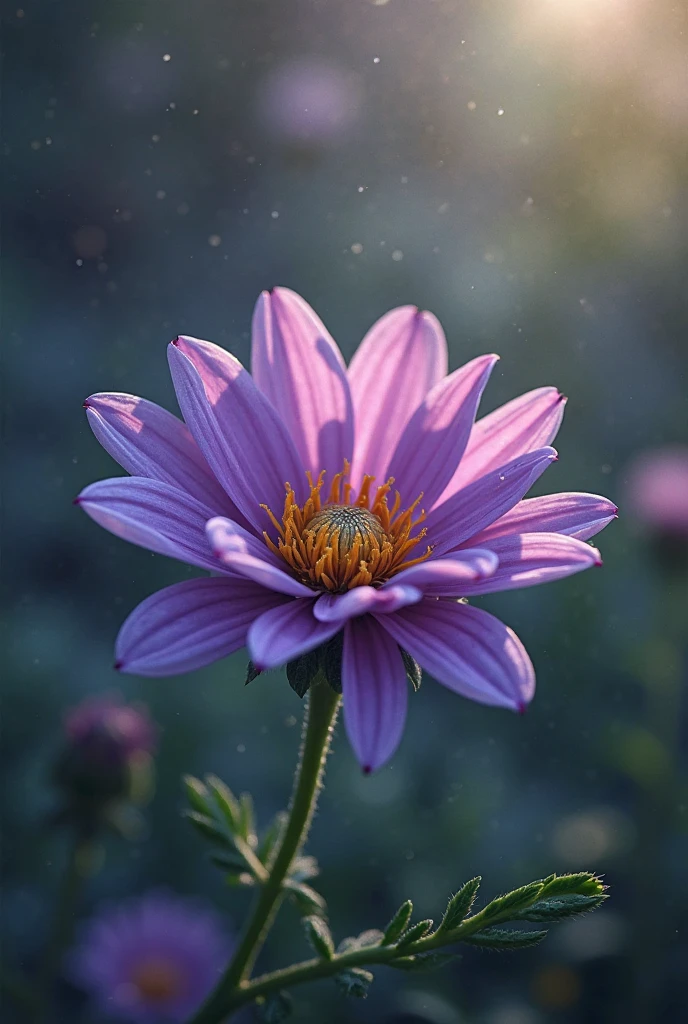 Purple flowers,Hazy background,and the sun was shining brightly,high detal,Perfectcomposition,first person perspective。