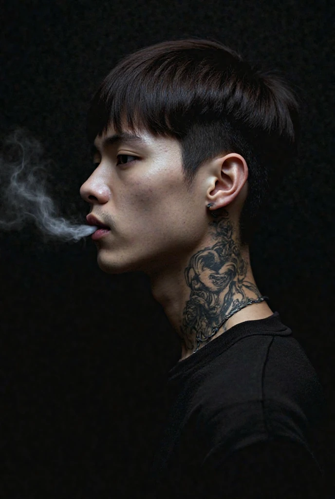 Close-up Shot Shot，smokes，glomy，retro vintage，The screen is gray，mtu，With his head bowed，sideface，独奏，Gray sky，，