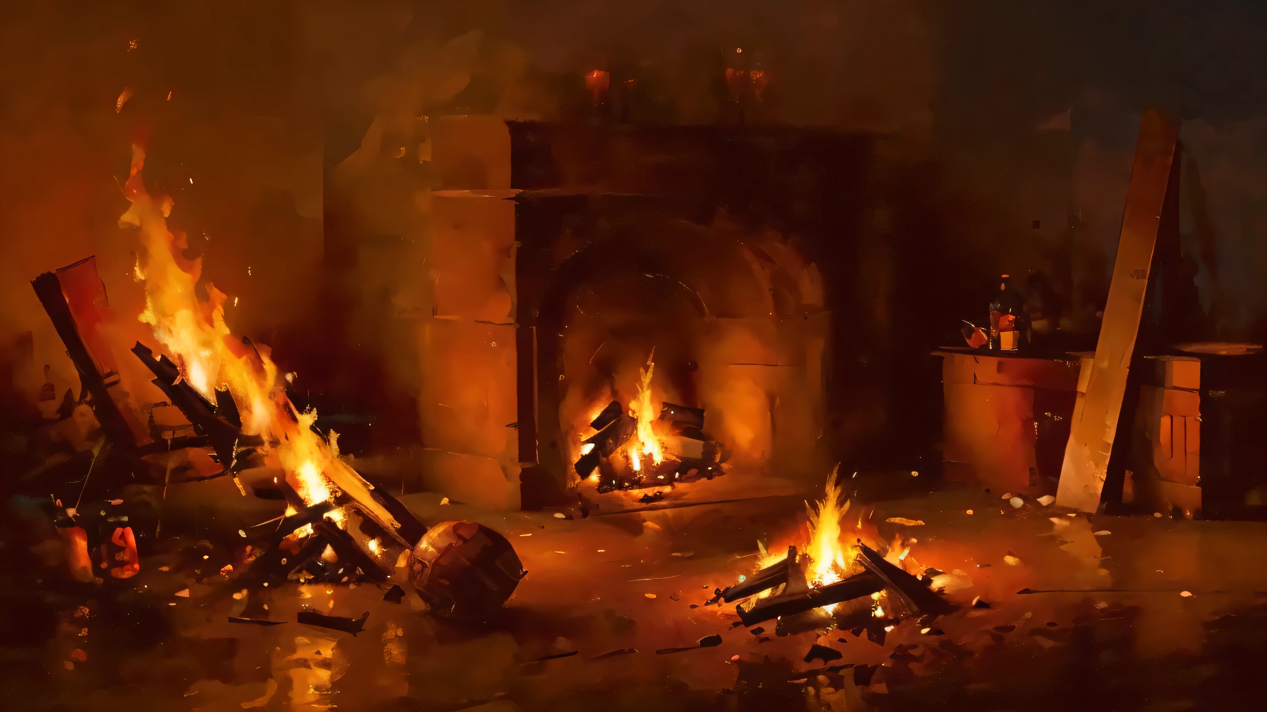 A majestic bonfire scene　there are no people