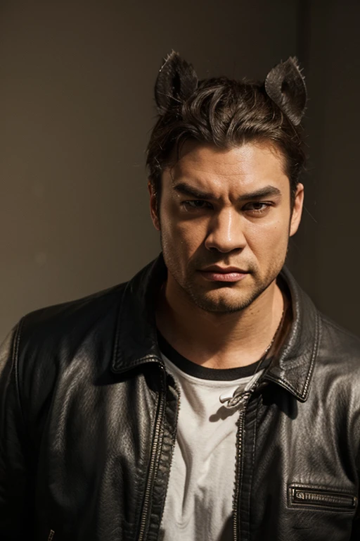 Man, angry, biker, short hair
