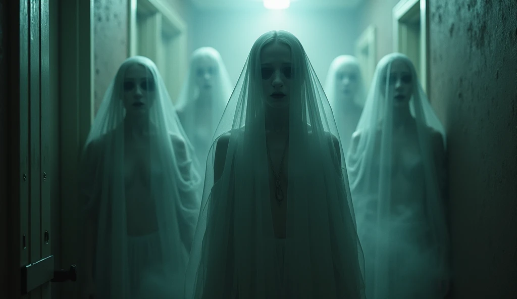 Ghosts wearing modern and casual outfits, a different outfit for each ghost and they are posing as models in a spooky but fun and very striking or cool environment