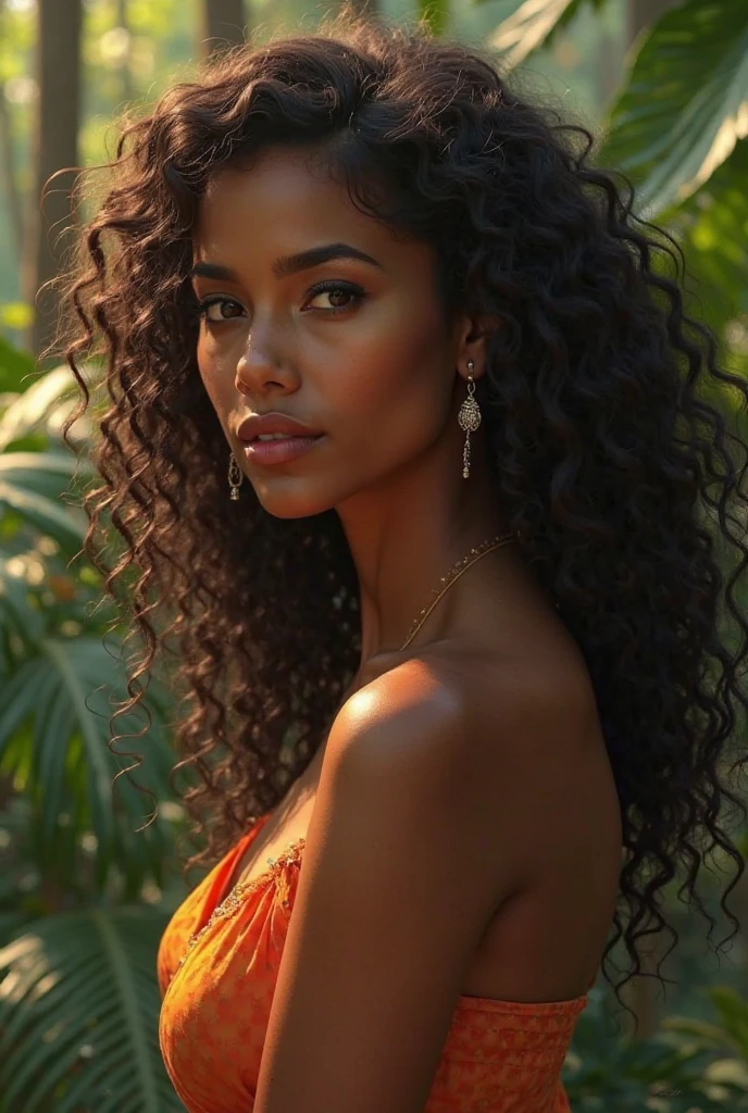 Brown skin caribbean woman with italian descent beautiful face