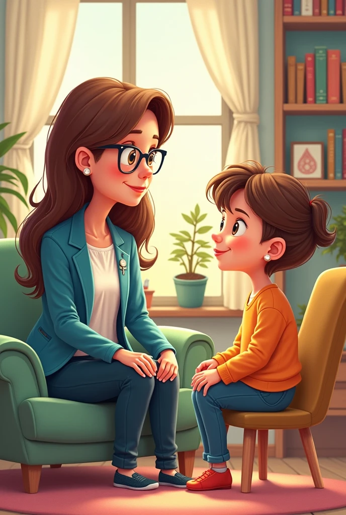 Make a mom with a bubble telling to his son, a blonde boy, using glasses, this boy is  and looks super smart that “it’s time to go to the supper market”