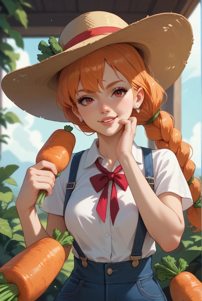 vast farm area,Um campo de cenouras que se estende ao longe,Grama Verde々Prado gramado,muitas cenouras laranja em uma cesta grande,There are also a lot of orange carrots scattered around....,campo coberto de neve,cenouras saltam da neve,roupas fofas de inverno,Enjoy carrots with both hands.,Dance of the heart,Trajes com peito aberto,You can see her cleavage through the opening in her clothes,cabelo volumoso e fofo,Cabelo luxuoso como uma princesa,cabelo misturado com prata, roxo claro, e azul claro,Slightly red tide,ahe cara,Ecstasy,Kamimei,Pose with carrots in both hands