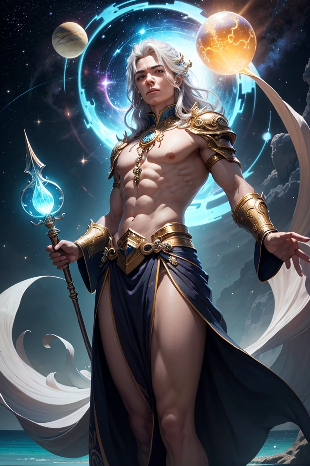1 man, (model) Hot skin, Masterpiece, High qualityสุด, The most handsome man in the world, By Thamkwan, perfect body, beautiful model, Male, attractive, age 20-25 years., white hair, summer, sea water, sky, white clouds, A handsome and strong young man in a clear white shirt., transparent white cloth, off shoulder jacket, exposed chest muscles, thigh gap, ((Transparent black panties reveal)), (focus man), (smooth body)), smile, น่ารักa lot, dynamic gesture, Cool and seductive, incredible light , full body shot, full body shot, Young face, full body, The body is hairless., Tall and thin, fit the body, reputable, Caucasian or Caucasian skin, Young face, toned body, HD, natural skin tone, soft light, Highly detailed, Audience view, photography, Fine skin, real person, realism, Realistic lens, Crazy details, face details, maximum magnification , Exaggerated Surrealism , film , a lot , intricate details, light , Highly detailed , Highly detailed , digital painting , art station , concept art , Focus smoothly , sharp , illustration , Unreal Engine 5, 8k, งานศิลปะโดย Ross Tran และ Greg Rutkowski และ Alphonse Mucha, ยูHD, 8k, Only for men .8k อัลตร้าHD, DSLR, low beam, High quality, film grain, Fujifilm XT3, boyfriend , 2-person generation, Two people