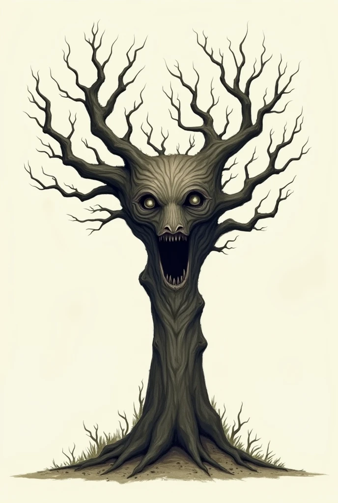 Wendigo, A close-up sketch of an ancient olive tree, intricate details, warm tones, in the style of Vincent Van Gogh