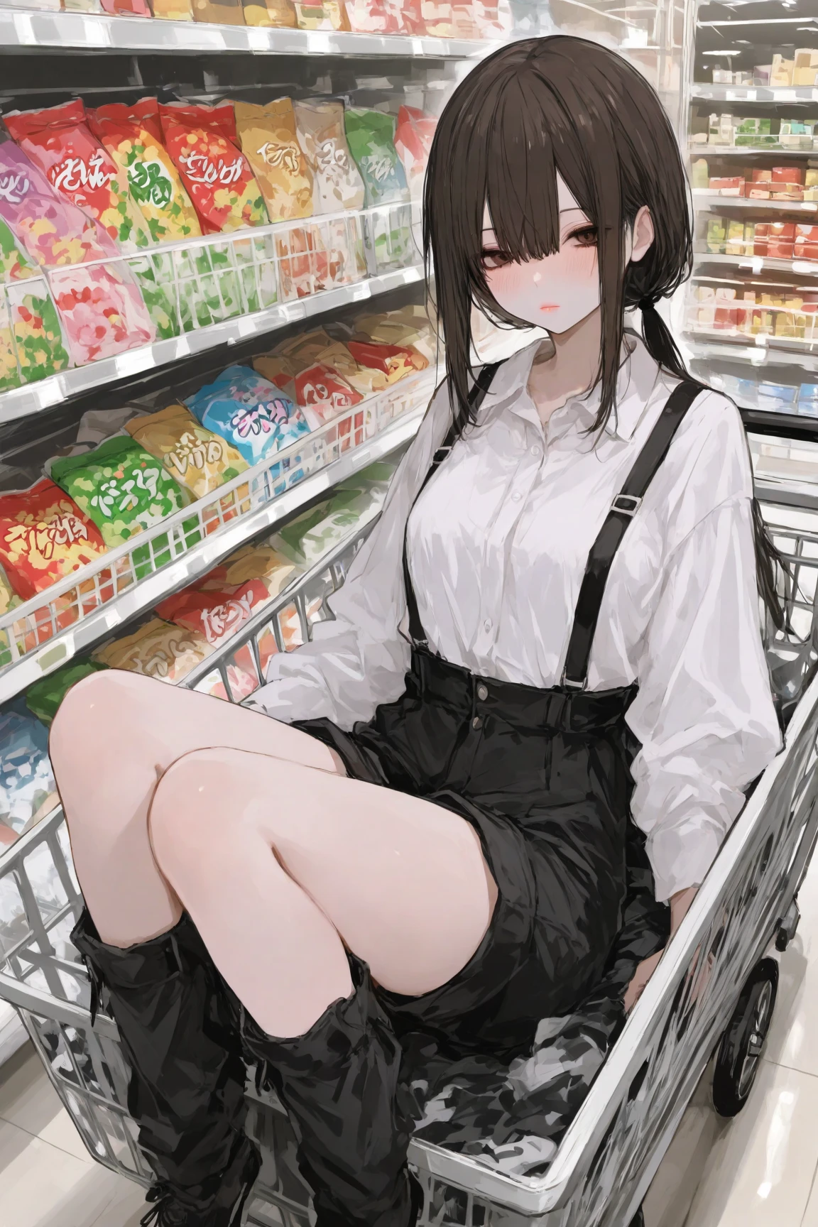 Girl shopping at the supermarket、There are items in the basket、Pick up and select the product、Merchandise Shed、Have a basket、Inserting a vibrator into your、blush、Pussy juice overflows from the pussy、The vibration of the vibrator makes her pussy juice drip、Vibrator Masturbation、Horny girl、、Her pussy juice is dripping all the way to the floor、Stringy pussy juice、A young girl with a baby face、Lace dress、Lace Stockings、((Pants in Vibe))Pussy juice overflows and climaxes