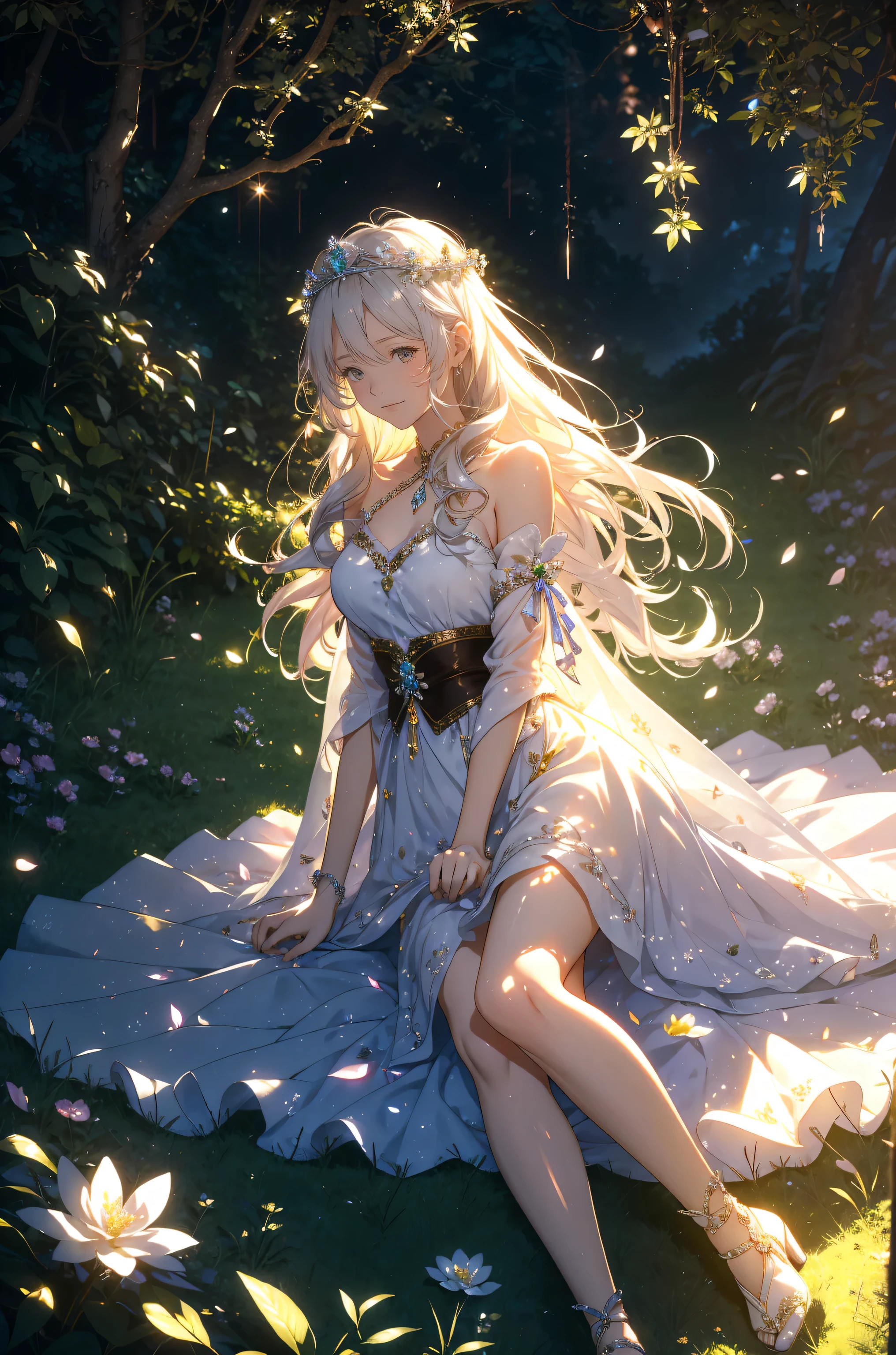 best quality mystical 、I lie on the grass with my back turned、look at me(Dutch angle) female 1 person beautiful smile ! gentle gaze , beautiful 、、 chest circumference 130 beautifully tightened 、beautiful waistline、 beautiful brown skin emphasizes breasts 、、 music soothing simple configuration beautiful tiara flower、 BEAUTIFUL BEAUTIFUL NATURE 、Green Grass spring season
Simple Beautiful sparkle 、long silver hair、(( Open Her Legs ))、 beautiful shrine garden 、 relaxed atmosphere 、 petals、 Beautiful young 、 sparkle, high definition depiction , realistic fantasy illuminated with beautiful light、romanticism,,