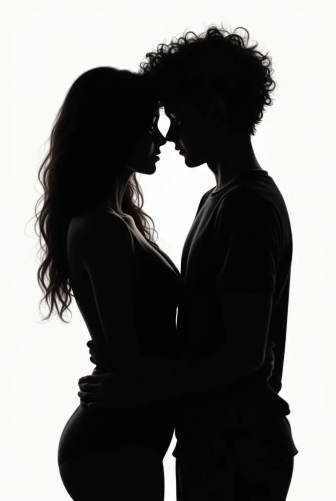 art guy and girl standing opposite each other. a guy pulls a girl by the pendant with his hand, which is located on her neck. their faces are not visible, silhouettes.