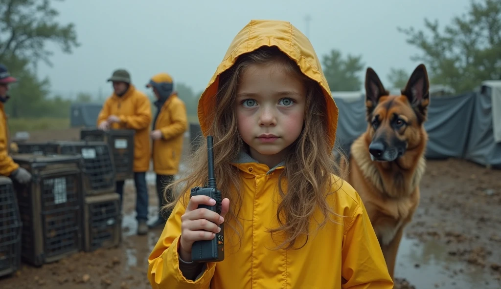 GIRL CHILD 8 YEARS OLD BLONDE HAIR, LONG, CLOSE UP, RUSSIAN STYLE HEADPHONES, BLACK FUR COAT, a closeup of a large pile of yellow barrels with radioactive symbols, nuclear waste, radioactive wastelands, toxic waste, radioactive particles, nuclear wastelands, radioactive, uranium, nuclear, nuclear fallout, post-nuclear, nuclear fashion, post-nuclear fallout,  nuclear energy, future of nuclear energy, nuclear, nuclear art, nuclear reactor, nuclear energy, radiation, toxicity, contaminated