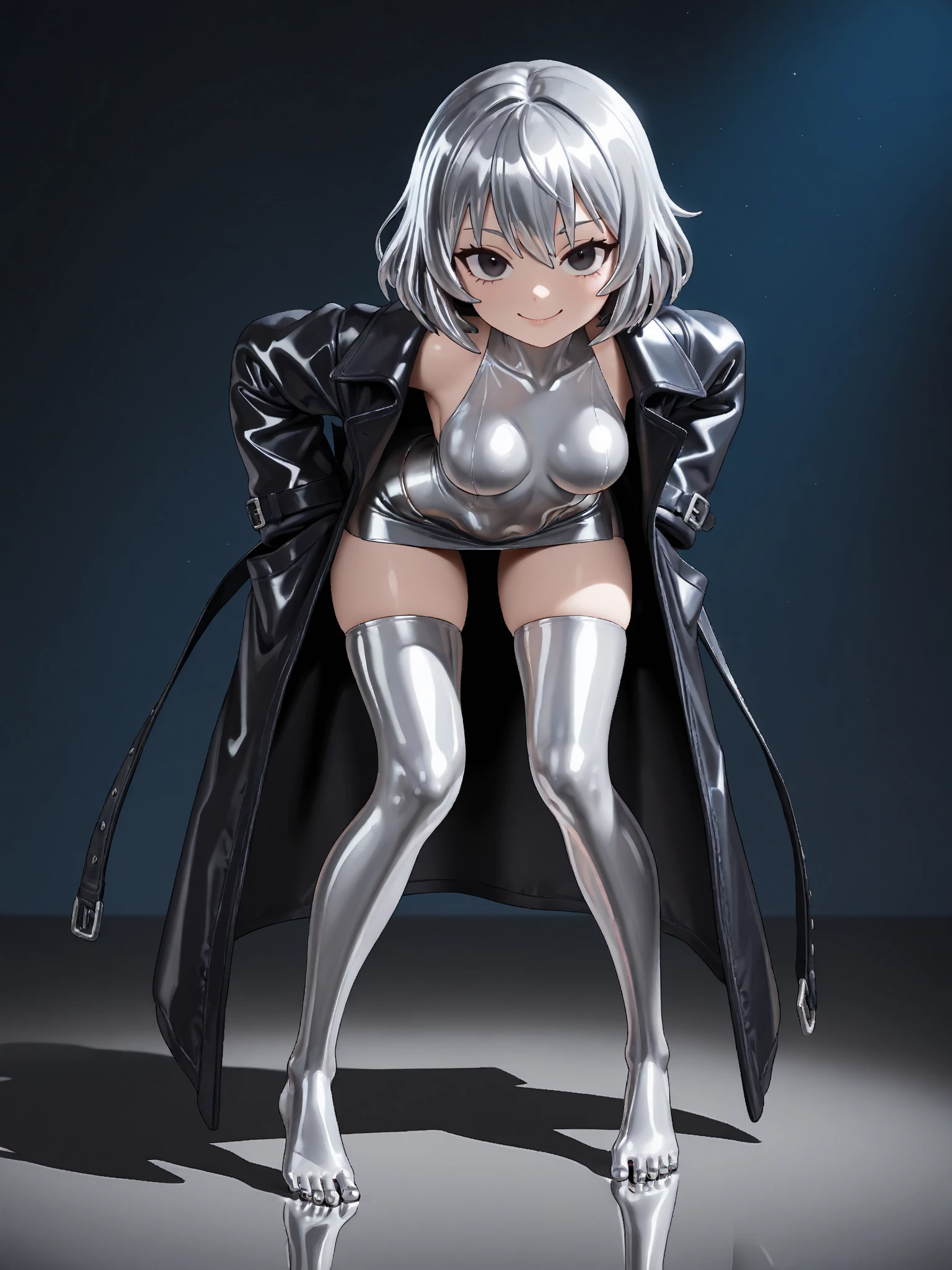 white hair, short cut,1girl,short pants, sneakers, beautiful eye, full body, dancing, looking away, black suit,[realistic], [3d], smile, closed mouth,(8k, RAW photo, best quality, masterpiece:1.2), ultra high res, photo realistic, professional lighting, detailed lighting, professional photography, high quality, high res, extremely detailed, bloom, depth of field, sketch, sharp focus, soft lighting, detailed, detailed skin, to8contrast style