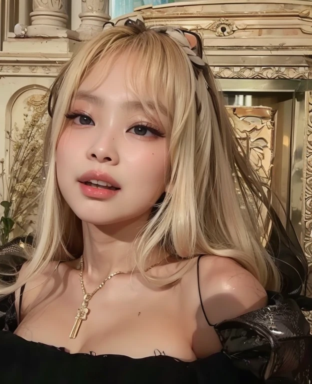 un primer plano de una mujer que llevaba un tiable y un collar, Retrato de Jossi de Blackpink, Jinyoung Shin, Parque Roseanne de Blackpink, Jossi de Blackpink, Lalisa Manobal, Heonhwa Choe, Lalisa Manoban de Blackpink, Jaeyeon Nam, Cl, Parque Ji-min, ulzzang, Taejune Kim, Sha Xi
