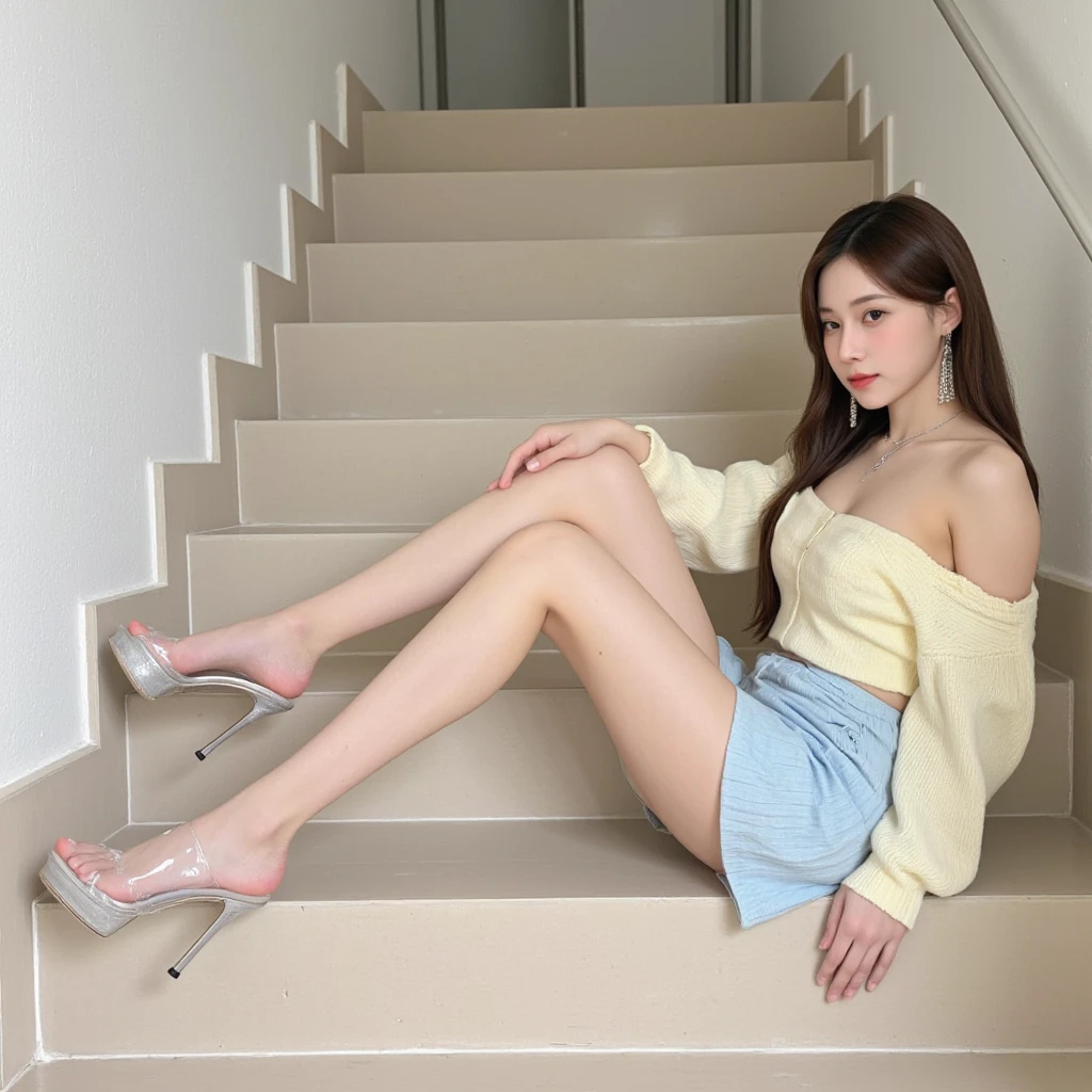 high quality, Super detailed, finely, High resolution, 8k, perfect dynamic composition, beautiful and detailed eyes, natural color lip, random sexy pose,cute smile,Hotel,18 year old girl、beautiful and detailed face、perfect and beautiful face,Big eyes、beautiful and detailed face、perfect and beautiful double eyelids,blur the background,perfect and beautiful face,just a skirt，beautiful feet，thighs,calf,The woman I want to hold,boots,shoes,conversion,thin,The whole body is reflected