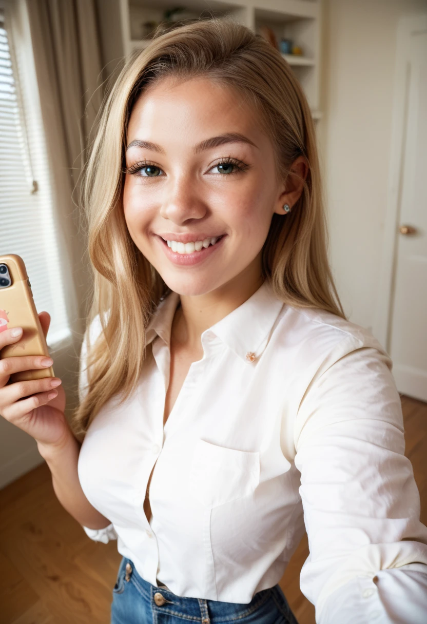 <lora:marymorgan_v5:1>, marym0rgan, woman, 1girl, solo, brown eyes, blonde hair, holding tablet, long hair, smile, standing, realistic