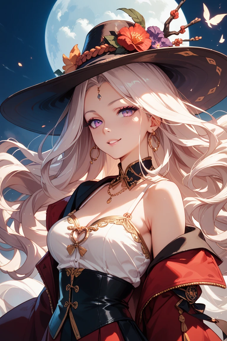 masterpiece, Highest quality, alone focus, (Perfect Face:1.1), (Attention to detail:1.1),dramatic, 1 person, (Pale skin), Long, voluminous braided white hair, White eyes, alone, Long Hair, moon, night, White luxury suit, White Fedora Hat, Covered navel, Pouting, Covered, Jazz club, Detailed Background, art:artgerm と greg rutkowski, Gothic Renaissance, Cinema Lighting,