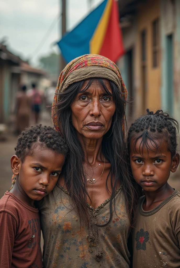 poor woman with 3 children living in squatter