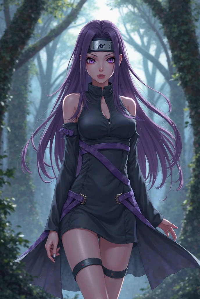 1 woman, medusa, purple long hair, There is a pattern on the forehead, BREAK, black dress, Tight clothes that clearly show your body line, off shoulder, mini skirt, cool look, (forward leaning posture), (chain, handle the chain, the chain is moving violently), it's snowing, in the forest, night, CG, unity, 8k, wallpaper, highest quality, masterpiece, complex pupils, complex textile, detailed background