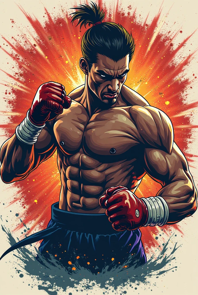An Indian ripped man in his early 20s in an underground fighting arena in anime style 