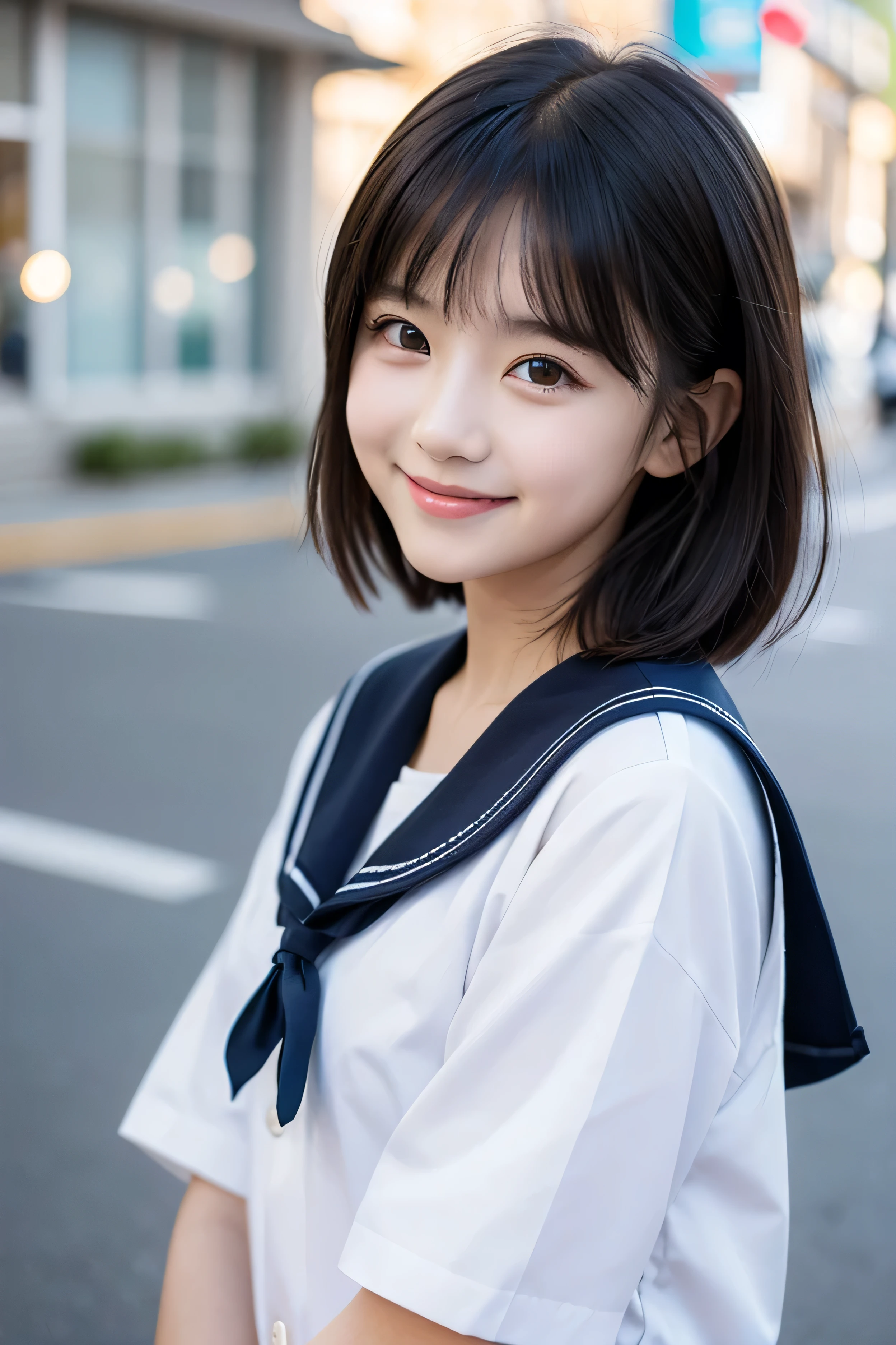 (1 Girl)、(Beautiful Japanese、18years old,round face、Refreshing、clear、seems kind、stylish、Pitiful、cute like an angel、cute、black eyes、,actress,Almond-shaped eyes,Translucent white skin、Beautiful skin), Good style , (((Beautiful big breasts:1.2))),(((soft breasts))),(very cute),(Black hair),(short bob hair),(enchanting eyes),(highlight on eyes:1.2)、(8K、Live shooting、highest quality、masterpiece:1.2、optimal lighting)、((masterpiece)),(Photo taken by a professional photographer),(real、photo real:1.4),break,{ (Cute Japanese high school sailor uniform),((Cute Sailor Suit:1.2))},(cheeks are red:1.3), break, break,Face shot:1.3、 face close-up、(Cleavage:0.7)、,Both eyes closed,From below,(high school),(tear:1.4),Shy face、School zone、A sparkling smile,(((Hand on cheek))),(((Very embarrassed)))