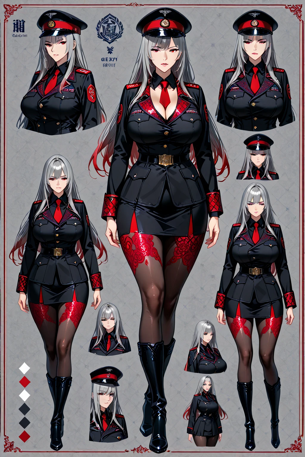 Make a full body character with 2D graphics based on current anime 4k-8k The character is 22 years old. Mature body with big breasts and curves. Eyes red, white cat ears, long white hair down to the ankles. Cat's furry tail. The outfit is a mix of traditional Japanese kimono, Qipao chines stylized in a cyberpunk way. The colors of the clothes are predominantly white with details of blood red and gold.. With sock 3/4 black and white, sandalhas ninja estilo cyberpunk.