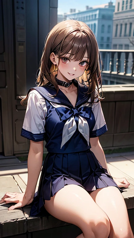 high quality,Highest quality,Detailed eyes,1women,single hair bun,middle hair,white blouse,navy blue plaid skirt,frilled panties,skirt lift,
