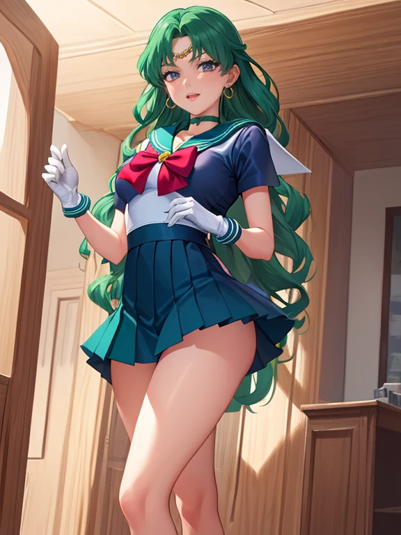 Sailor Neptune、Sailor Neptune Costume、embarrassed from、Turn around、full of sweat、Wearing sweat、Wearing sweat、full of sweat、 On the thigh、Thigh 1:5、cum in crotch、Eyes from below、