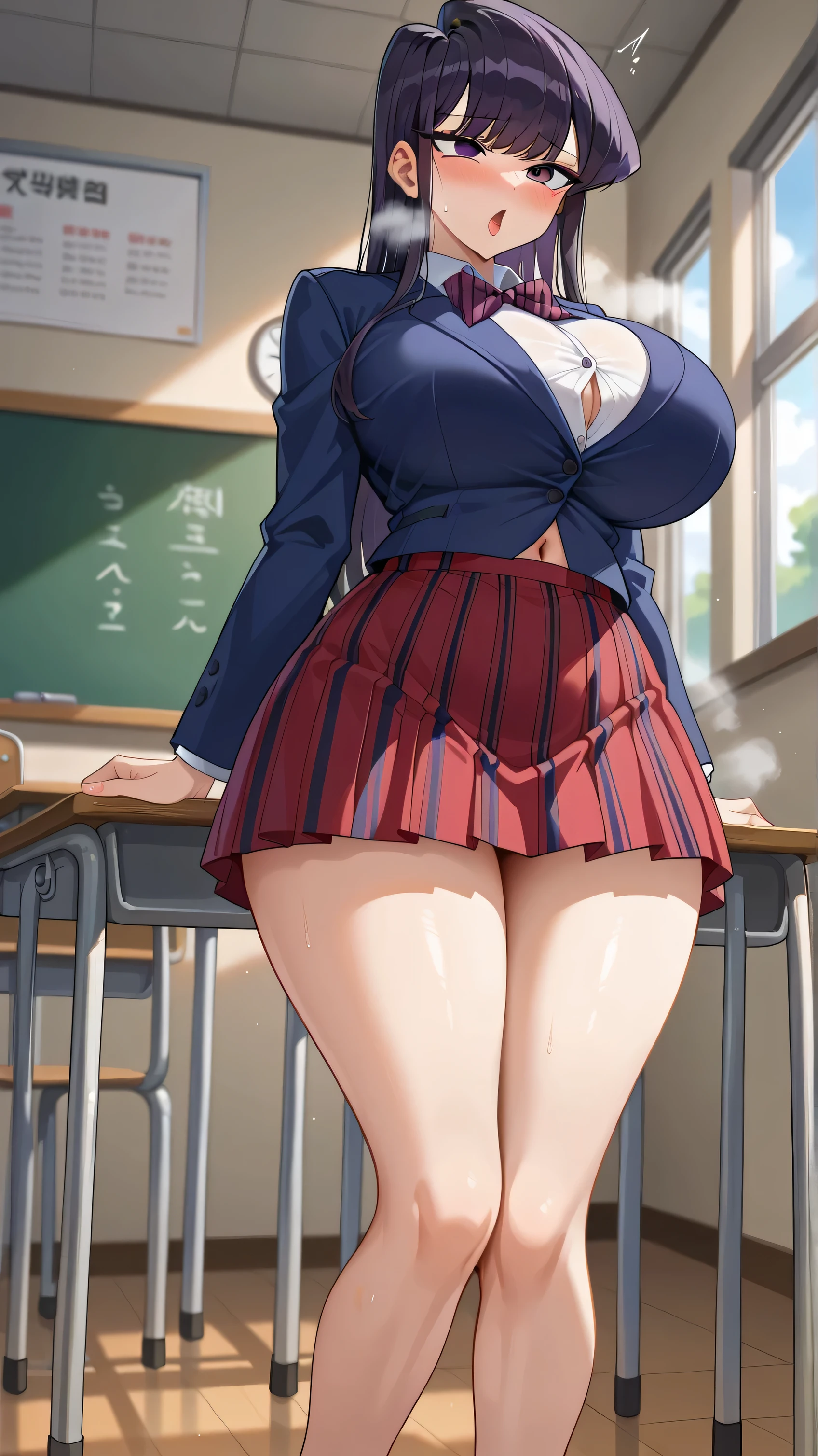 (Masterpiece, Best Quality, High Quality:1.4), professional artwork, Intricate Details, field of view, sharp focus, detailed painting, masterpiece, cinematic lighting, trending on pixiv, (vivid lighting, vibrant colors, by by Nagasawa Rosetsu:1.05),
Hiroko Takashiro, (mature female, milf:1.1), solo, (curvy:1.1), standing near chalkboard, holding chalk, classroom, (full body shot:1.1), (((accurate anatomy))), (((Huge breasts))), ((long legs)), ((wide hips)), ((((Muscular Legs)))), (((((Massive Female Bodybuilder)))))
(red hair:1.05), long hair, lipstick, makeup, ultra detail hair, ultra detail face, (purple eyes:1.05), perfect eyes, perfect face, earrings, (confused, blush:1.2),
shirt, jacket, (black thighhighs, garter belt:1.1), zettai ryouiki, pencil skirt, school uniform, highheels,
(Large Breasts:1.1), Cleavage, big ass, thighs,
