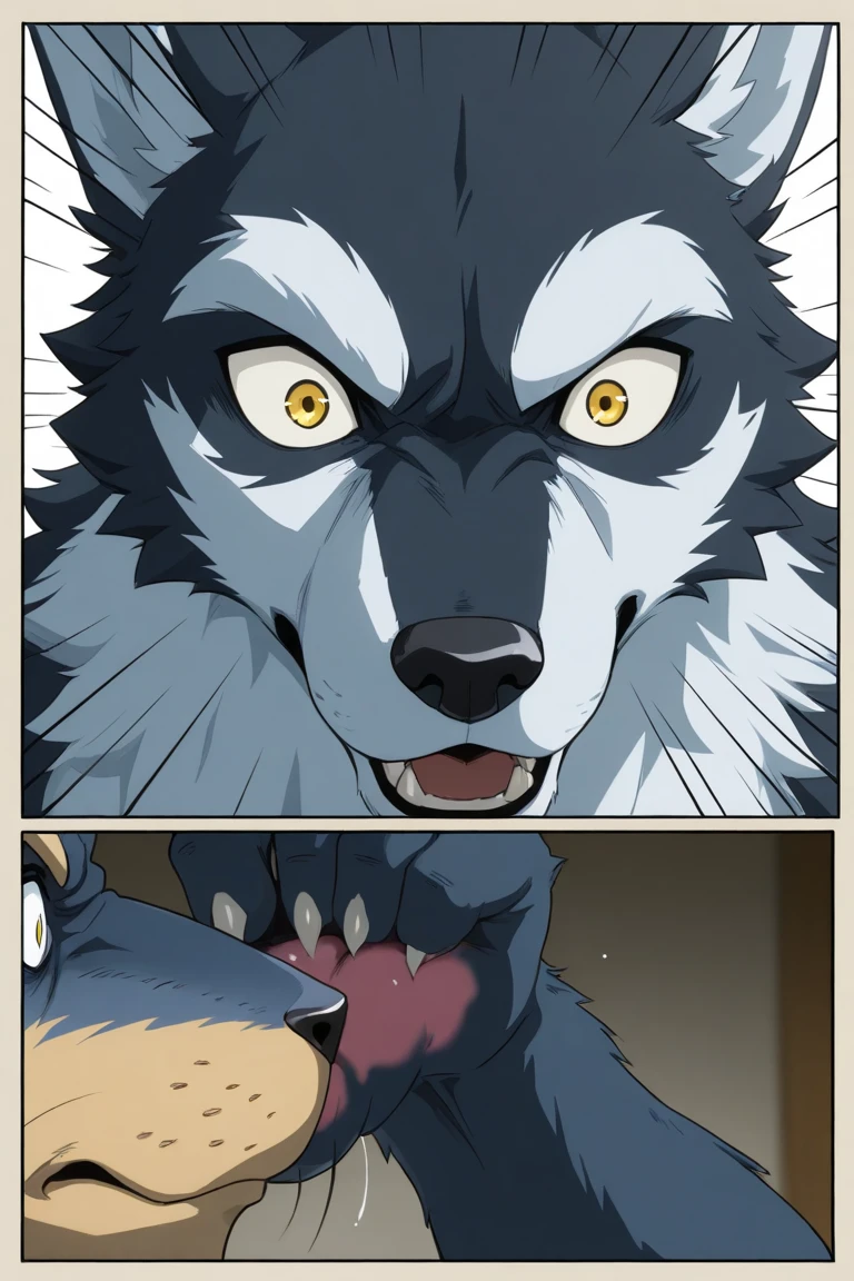beard wolf, ((drinking piss)) <lora:pissDrinking_v20:1>, cum in mouth, highly detailed, best quality, headshot, forest, detailed fluffy fur, anime style, (simple shading, sharp shadows, digital flat colors)