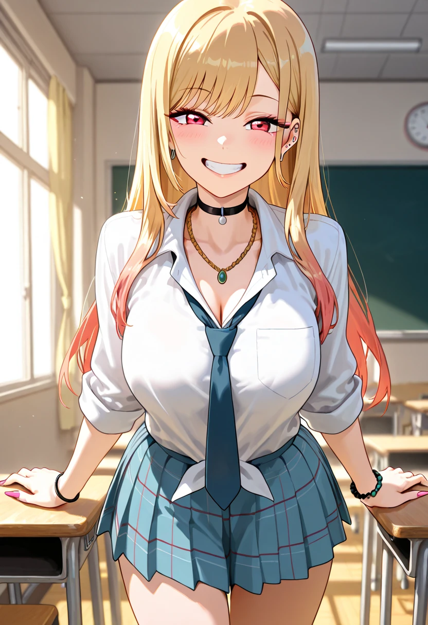 2girl, two girls, (shoujo-style), ((detailed hair, detailed eyelashes, banganhwa-scenery, blush, large breasts, long hair, , ((perfect face)), (Mature Face:1.4), (beautiful face:1.15), detailed eyeasterpiece), (highest quality), best quality, highres, 8K, extremely detailed, Digital Art, (Hyper-Detailed Background:1.2), (realistic background), (intricate details), award-winning, hyper-detailed, (illustration:1.1),
(cinematic lighting), soft lighting, masterpiece, best quality, ((unbuttoned , cleavage, necklace, earrings, sexy body,
breasts)) , micro skirt, smiling, navel , exposed belly, exposed navel,(nsfw) not safe for work,school,
classroom , holding a gun, hold a gun,arms up, lipstick,open arms sideway, arms T-pose, smirk, standing, anime girl T posing